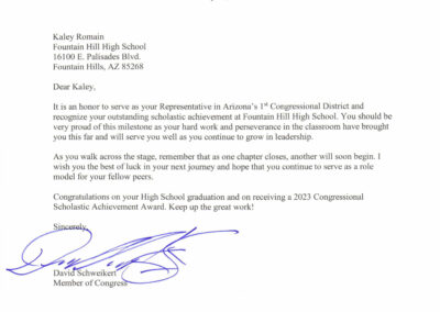 Congressional Scholastic Achievement Award Letter